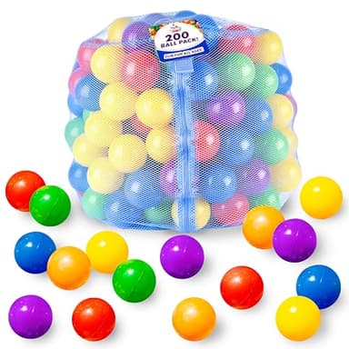 Sunny Days Entertainment 200 Premium Crush-Resistant Play Balls for Ball Pits – Non-Toxic, BPA & Phthalate Free – Vibrant Assorted Colors with Zippered Storage Bag (2.5" Diameter)