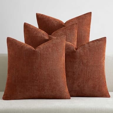 JUSPURBET 24x24 Pillow Covers Set of 4 Decorative Throw Pillow Covers Case for Couch Sofa Bed Soft Chenille Cushion Covers with Hidden Zipper for Home Decor Living Room,Burnt Orange