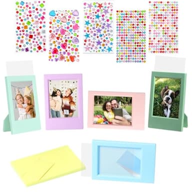 JOYZO（6+5）for Instax Mini Film Frames and Gem Stickers, fits for Polaroid Instax Mini 12/11/8/7s/90/41/SE/EVO Instant Photo Desktop Stand Display DIY Gift Kit with Clear Protective Covers