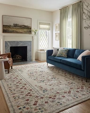 Loloi Rifle Paper Co. Laurel Collection LAU-02 Linen 5'-3" x 7'-8" Area Rug
