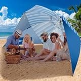 Lottafun Beach Shelter Umbrella Premiere UPF 50+ Umbrella Shelter for Sun and Rain Protection for Adult (10-Foot, Blue Stripe)