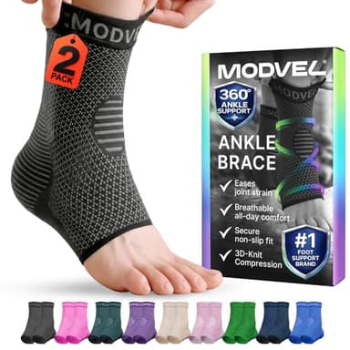 Modvel 360 Ankle Brace 2 Pack, Compression Socks for Women & Men, Compression Sleeves, Brace Socks for Achilles Tendonitis, Plantar Fasciitis Relief Ankle Support Brace Socks