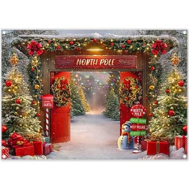 YCUCUEI 7x5ft Fabric Christmas North Pole Barn Door Photography Backdrop