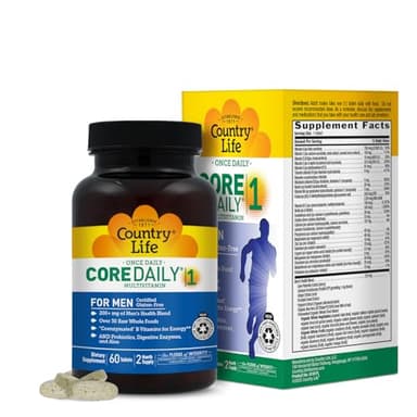 Country Life Core Daily-1 for Men - Multivitamin with Probiotics, Saw Palmetto, Pumpkin Seed Extract, and Coenzymated B Vitamins - Gluten-Free and Vegetarian - 60 Tablets