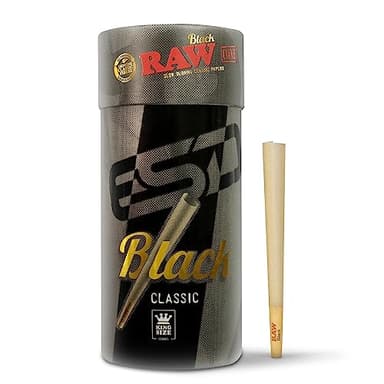RAW Black Cones King Size - 100 Pack - Slow Burning Pre Rolled Cones Pressed Extra Fine for Thin, Naturally Translucent Paper with Tips & Packing Tubes Included