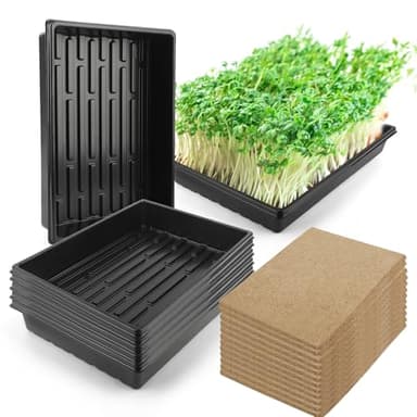 RMBHM Microgreens Growing Trays Kit – 6 Pack Micro Green Grow Trays with 12 Hemp Fiber Grow Mats, 15 x 11 x 2.5 Inch Seed Starter Trays for Growing Microgreens, Indoor Gardening