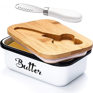 Butter Dish with Lid: Butter Dish for Countertop- AISBUGUR Metal Butter Keeper with Stainless Steel Multipurpose Butter Knife,Large Butter Container with Silicone Home Decor Kitchen Gift White