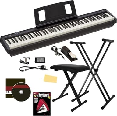 Roland FP-10 88-Key Digital Piano - Black Bundle with Adjustable Stand, Bench, Sustain Pedal, Instructional Book, Online Lessons, Instructional DVD, and Austin Bazaar Polishing Cloth