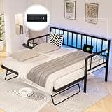 Jocisland Twin Daybed with Charging Station and LED Lights, Versatile Bed Frame with Steel Slats Support, Daybed with Trundle for Living Room, Bedroom, Guest Room, Black