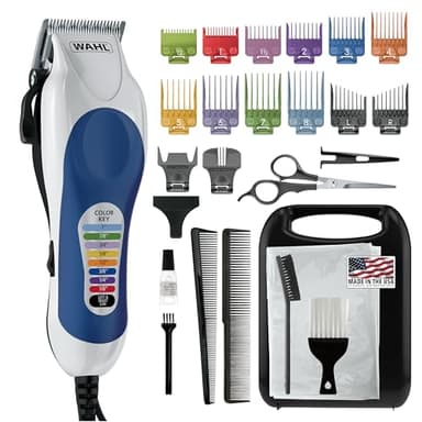Wahl Clipper USA Color Pro Complete Haircutting Kit with Easy Color Coded Guide Combs - Corded Clipper for Hair Clipping & Grooming Men, Women, & Children - Model 79300-1001M