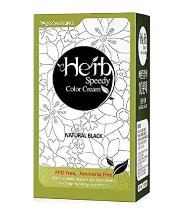 Dongsung Herb Speedy Color Cream Natural Black – Korean Herbal Vegan Hair Dye, PPD-Free, Ammonia-Free, Hypoallergenic – 100% Gray Coverage Odorless Dermatologically Tested Quick 20-Minute Application