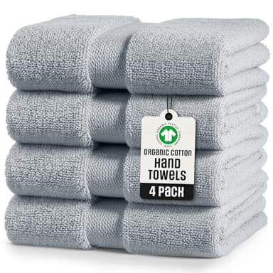 TOWELTIQUE Organic Cotton Luxury Long Staple Cotton Plush Hand Towels Pack of 4 GOTS & Oeko- TEX Certified | Premium Soft, Absorbent & Quick-Drying Face Towels, Gym, Spa & Hotel Use – Light Gray