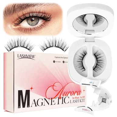 LASHVIEW Upgrade Magnetic Eyelashes with Applicator Reusable Soft Magnetic Eyelashes Natural Look No Glue Needed Lashes Kit Easy to Wear and Remove(A02)