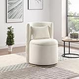Tassullo Swivel Chair with Storage for Living Room, Round Velvet Vanity Chair with Tufted Button Back, Pillow Included (Beige)