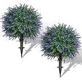 AOKIIE Set of 2 Artificial Lavender Boxwood Topiary Ball Bush for Outdoor with Ground Spike 22", UV Resistant Faux Greenery Shrubs, Fake Boxwood Plants for Indoor, Garden, Yard, Porch, Patio Decor