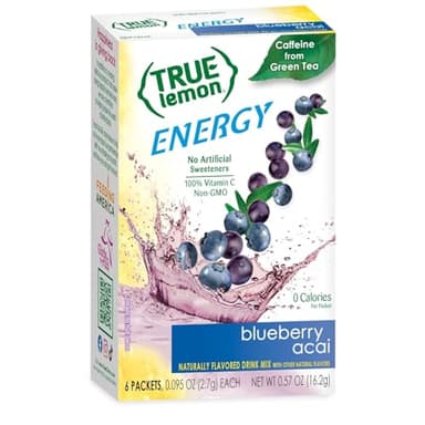 True Lemon Blueberry Acai 6ct (Pack of 1) - Energy Drink Powder Mix - Sugar Free Energy Drinks