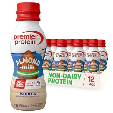 Premier Protein Non-Dairy Plant Based Almondmilk Protein Shake, Vanilla, 20g Protein, 5g Sugar, 11.5 Fl oz (12 Pack)