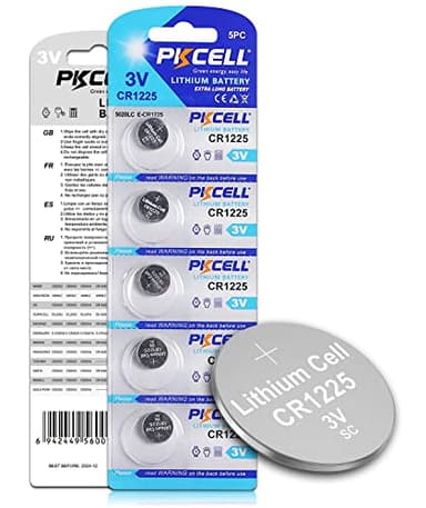 PKCELL CR1225 3V Lithium Battery CR 1225 3V Button Batteries for Thermometer 5-Year Shelf Life (5 Count-CR1225)