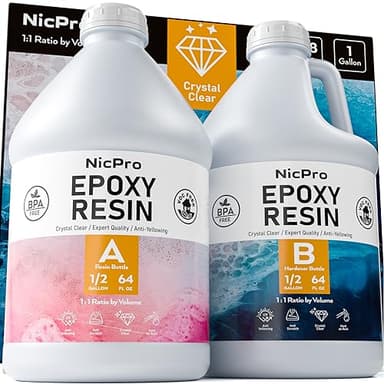 Nicpro 1 Gallon Crystal Clear Epoxy Resin Kit, Not Yellowing & Bubbles Free Resin Food Safe Resin for Coating and Casting, Craft DIY, Jewelry Making Art, Molds, Tables Top, Wood