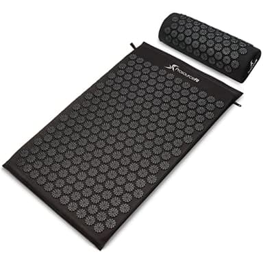 ProsourceFit Acupressure Mat and Pillow Set for Back/Neck Pain Relief and Muscle Relaxation, Large - Black/Black