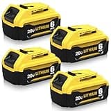 4Packs 6.0Ah DCB206 Replacement for Dewalt 20v Max Battery Lithium Compatible with Dewalt 20 Volt Battery Compatible with 20v DCB206 DCB201 DCB203 DCB207 DCB205 DCB204 Cordless Power Tools (Yellow)