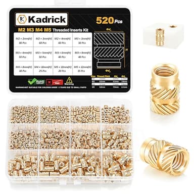 Kadrick 520Pcs M2 M3 M4 M5 Threaded Inserts Assortment Kit for 3D Printing Components, Metric Brass Knurled Nuts, Insert by Heat into Plastic Parts