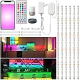 6 PCS WIFI RGBCW Under Cabinet Lights Kit,Work with Alexa,Google Assistant,App and IR Remote,Music Sync Color Changing LED Light Strip with ETL Listed Power Supply for Kitchen Cabinet Counter TV,9.8ft