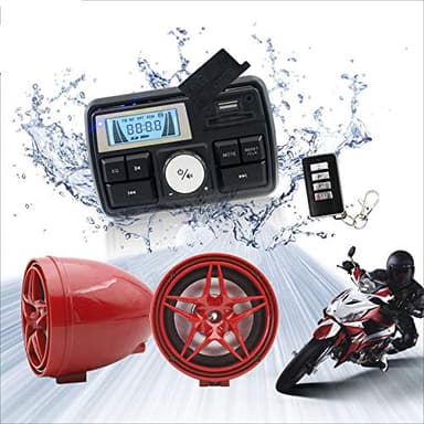 XYC 12V Radio 3 inch Motorcycle ATV UTV Golf Cart Waterproof Anti-Theft Bluetooth Speaker USB TF U Disk FM Radio Stereo System (Red Star)