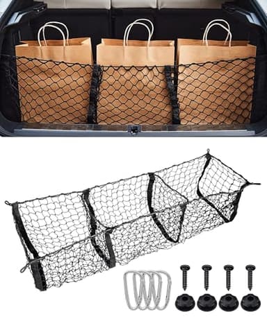SCUARI Cargo Net,Truck Bed Organizer,Car Accessories Cargo Net for Pickup Truck Bed,3 Pocket Trucks Beds Cargo Nets,43.3" x 11.8" Elastic Cargo Nets,Suitable for Car SUV Van Trunk Pickup