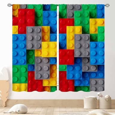 TKUYO Building Blocks Blackout Curtains, Kids Boys Abstract Colorful Geometric Brick Constructor Curtains Bedroom Playroom Living Room Abstract Window Treatments Drapery 2 Panel, 42"x45" Inch