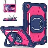 Scnioy for Galaxy Tab A9 Plus Case 11 Inch, Rugged Case for Samsung Galaxy A9+ Tablet with Screen Protector 360 Rotating Stand Shoulder Strap Pen Holder, 2023 Model(SM-X210/X216/218), Navy Pink