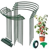 Unves 10 Pack Plant Support Stakes, 10" W x 16" H Half Round Peony Cages and Supports, Metal Peony Cage Plant Ring for Outdoor Plants Tomato Flower Vine, with Garden Labels, Clips and Ties