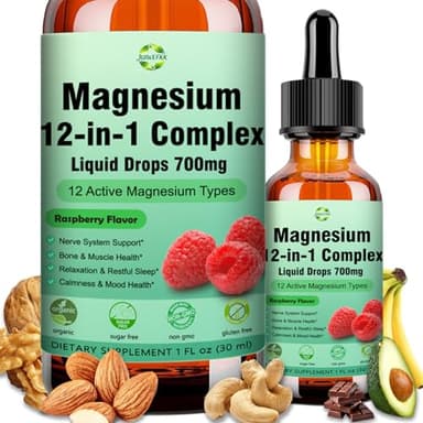 Magnesium 12 in 1 Complex Liquid Drops 700mg, High Absorption Magnesium Glycinate Citrate Malate Taurate & 8 Forms, Magnesium Complex Blend Supplement for Sleep Muscle Nerve Energy Heart Health