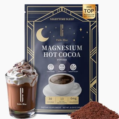 Pablo Blue Nighttime Sleep Hot Cocoa | Mushroom Hot Cocoa Sleep Aid with Magnesium Glycinate | Sugar & Melatonin-Free | Magnesium Hot Chocolate Powder for Adults, Vegan & Keto, 10.58oz/30 Serv.