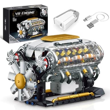 BseSparklion V8 Engine Model Kit that Runs, Build Your Own Mini Visible Car Motor, Physical Science Experiment Building Set for Adults & Teens, STEM Toy Gift for Boys 14+ (703 PCS)