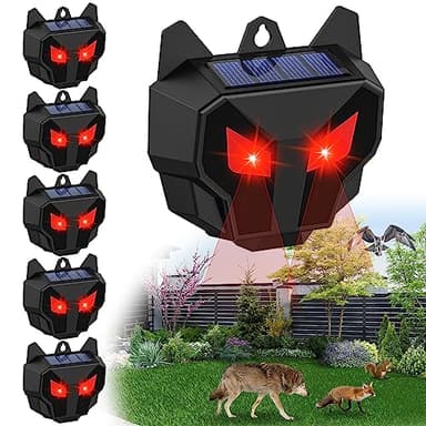 6 Pack Solar Squirrel Repellent Outdoor, Deer Repeller Devices with Red Lights, Cat Skunk Repellent for Yard, Waterproof Wild Nocturnal Animals, Wolf, Hawk, Coyote, Fox, Raccoon, Snake, Rabbit