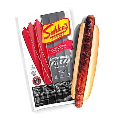 Sahlen's Original Smokehouse Pork & Beef Footlong Hot Dogs with Tender Casing | Fully Cooked and Gluten Free Hot Dogs | Perfect for Grilling, Pan-Frying, Broiling and More | 4.5lbs of Footlong Hot