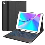 CHESONA for iPad 9th Generation Case with Keyboard, 7 Color Backlit, Multi-Touch Trackpad, Built-in Pencil Holder, 2 Wireless Channels, Flip Stand Keyboard Case for iPad 9th/8th/7th Gen 10.2” Black