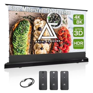 Akia Screens 102 inch Motorized Floor Rising Projector Screen, Pull Up Tab-Tension CineWhite 4K 8K HDR Home Theater Movie Screen for UST Short Throw, Remote Control, AK-FMT102UH2-X