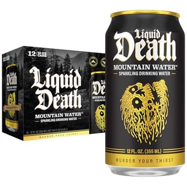 Liquid Death Sparkling Mountain Water, Real Mountain Source, Ice-Cold Cans, Infinitely Recyclable, 12 Fl Oz (Pack of 12)