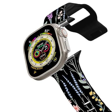 CASETiFY Impact Watch Band [Premium Soft Flexible Material] Compatible with Apple Watch Series 1-10, SE, Ultra - 42/44/45/46/49mm - The meadows/petit floral on black - Black