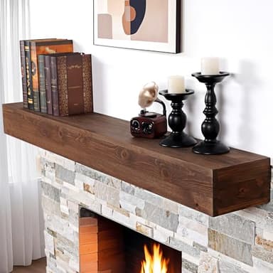 G GOOD GAIN Fireplace Mantel 54 inch - Handcrafted Rustic Solid Wood Mantel l Floating Mantle Shelves Decor for Wall, Bedroom, TV, Books, Livingroom.DarkWalnut