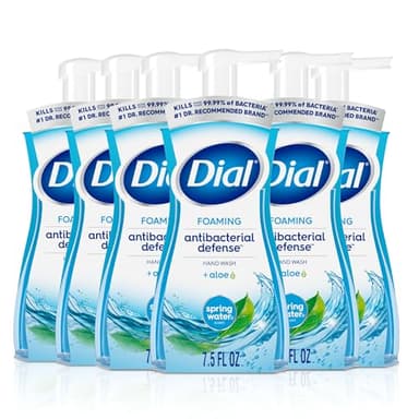 Dial Antibacterial Defense Foaming Hand Soap + Aloe, Spring Water Scent, 7.5 Fl Oz (Pack of 6), Dermatologist-Tested Hand Wash, Gentle on Skin