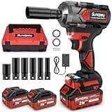 Sundpey Cordless Impact Wrench 600Ft-lbs(800N·m) - 21V 1/2" Brushless Impact Driver with 2 * 4.0Ah Batteries - 2600RPM Cordless Impact Gun for Lug Nuts with 6 Sockets & Fast Charger & Tool Case