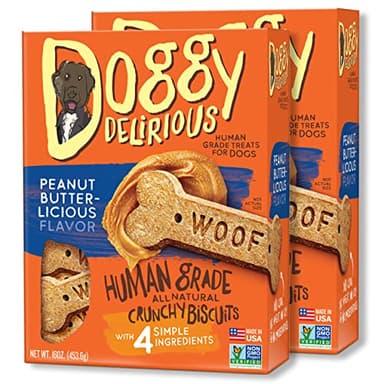 Wet Noses Doggy Delirious All Natural Dog Treats, Made in USA, 100% USDA Certified Organic, Non-GMO Project Verified, 14 Oz Box, Peanut-Butter Flavor, 2-Pack