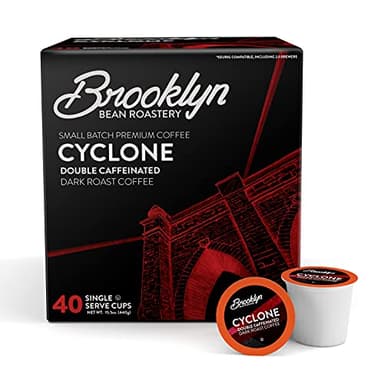 Brooklyn Beans Cyclone Gourmet Coffee Pods - Compatible with Keurig K Cup Brewers Including 2.0 Machines, 40 Count, Strong and Intense Double Caffeine