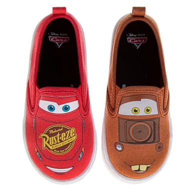 Josmo Disney Cars Shoes for Kids Lowtop Sneakers - Casual Fashion Slip-on Laceless Canvas Shoe - Lightning McQueen and Tow Mater (Size 9 Toddler)