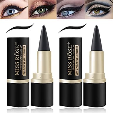 LOKFAR 2 Pcs Black Gel Cream Eyeliner Set, Tool Smudge Proof and Waterproof Matte Quick Dry Black Eye-liner Pencil Tattoo Eyeliner Pen Stick Makeup for Women