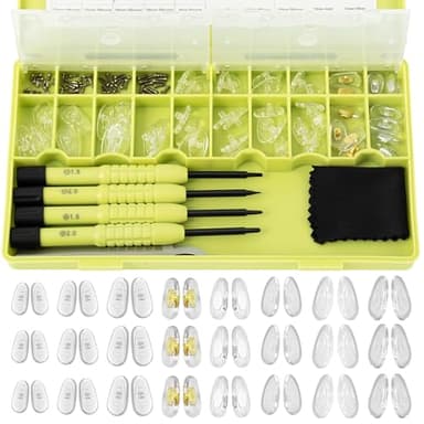 Eyeglass Nose Pads Replacement, 24 Pairs of Screw-in Glasses Nose Pads with Precision Screwdriver Set, Magnetic Eyeglass Repair Kit with Screws, Curved Tweezer for Travel, Birthday Gift, Christmas