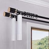 ZSHINE Electric Double Rods Customized Length(39-180 inches) Smart TUYA or Remote Control Motorized Poles for Living Room Bedroom Room Divider (Double Rods Black)